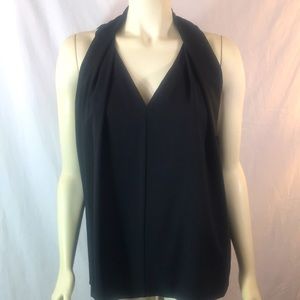Diane Von Furstenberg black poly/crepe blouse, size L EUC